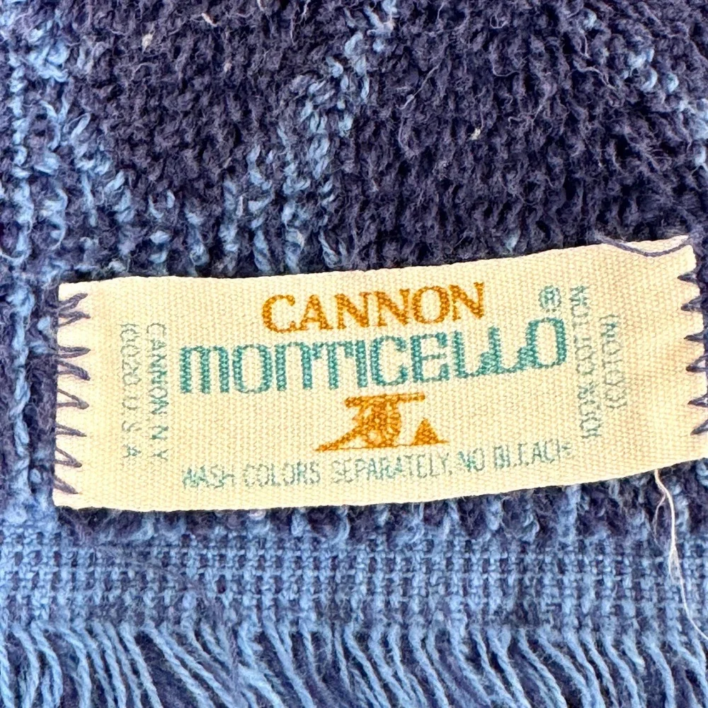 Vtg Cannon blue jacquard towel set raised butterfly floral pattern fringe trim